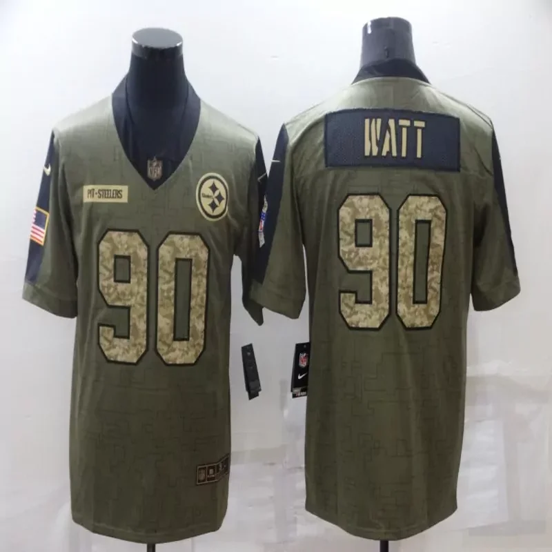 Pittsburgh Steelers #90 Watt NFL Camouflage America Flag Jersey