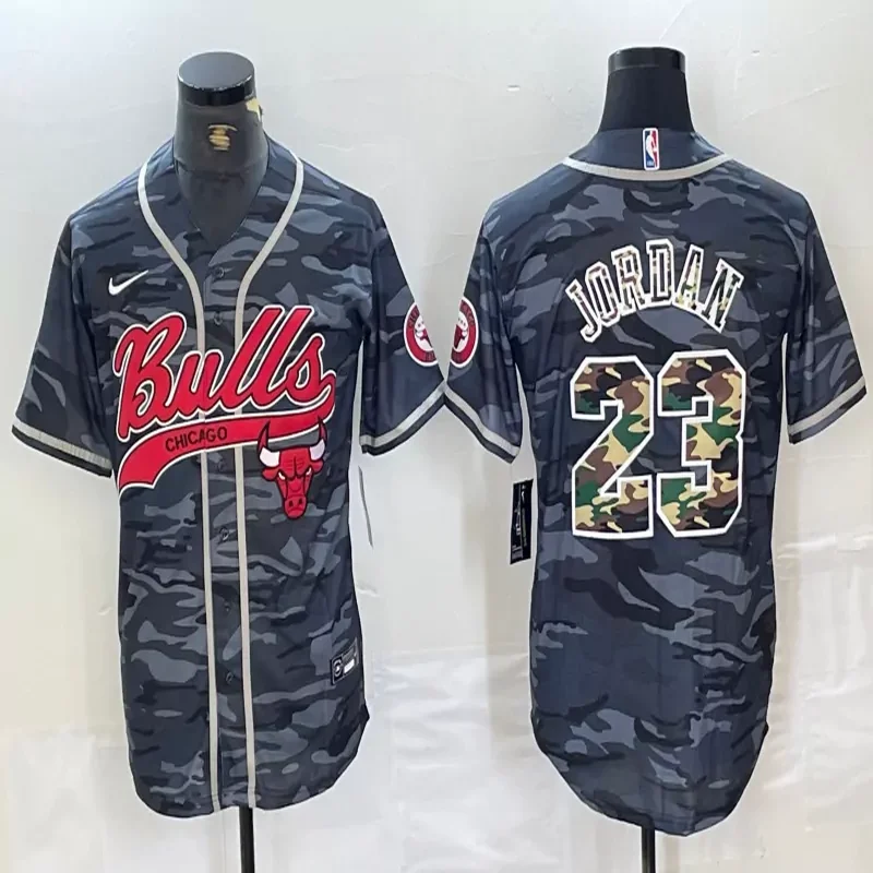 Chicago Bulls #23 Jordan NBA Black Baseball Baseball Jersey - Image 5