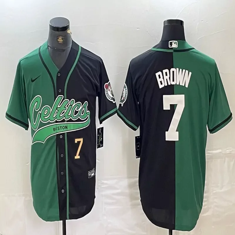 Boston Celtics #7 Brown NBA Celtics Green Baseball Baseball Jersey - Image 2