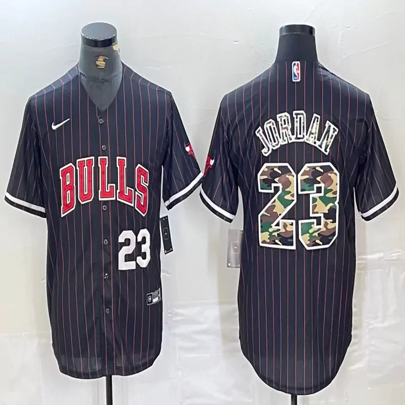Chicago Bulls #23 Jordan NBA Black Red Baseball Jersey - Image 2