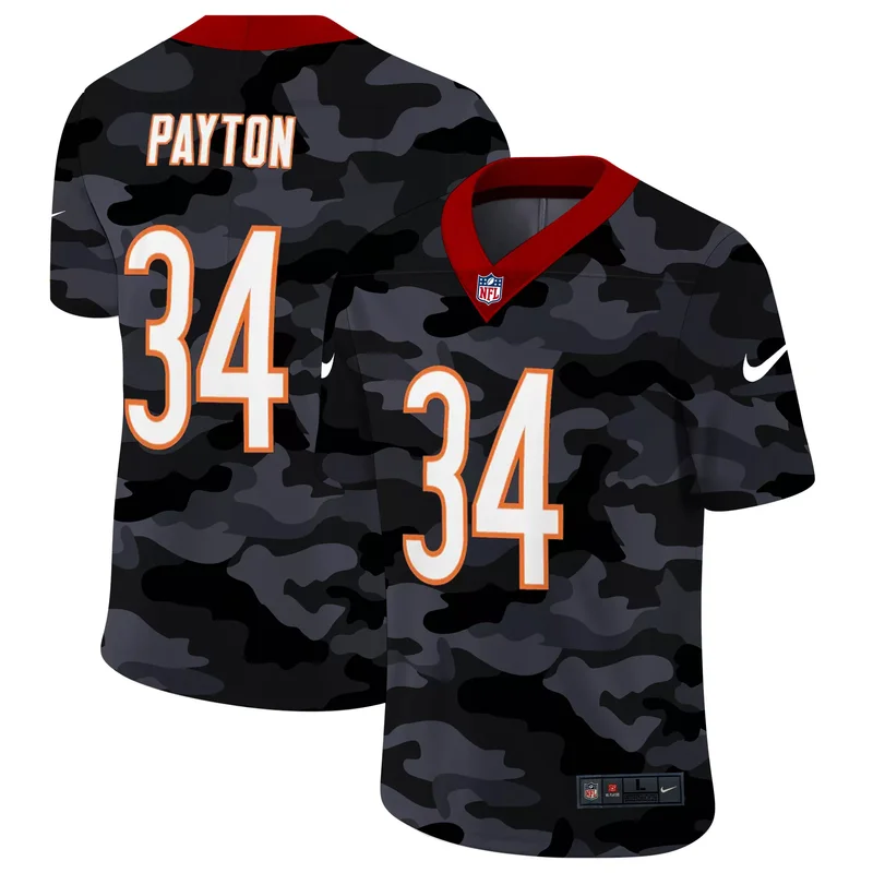 Chicago Bears #34 Payton NFL Black Camouflage Jersey