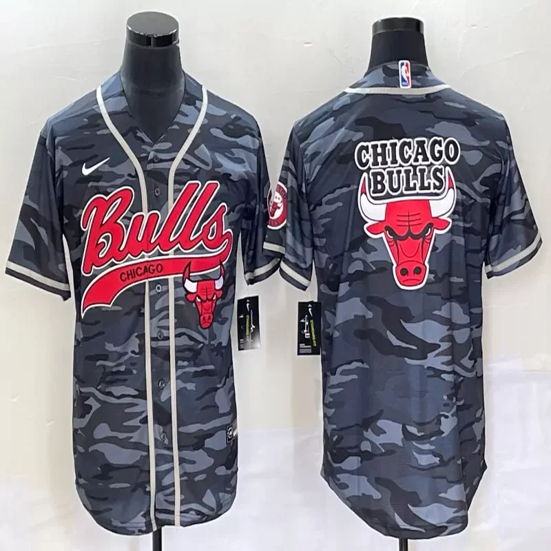 Chicago Bulls #Custom Name & Number NBA Black Camouflage Baseball Jersey