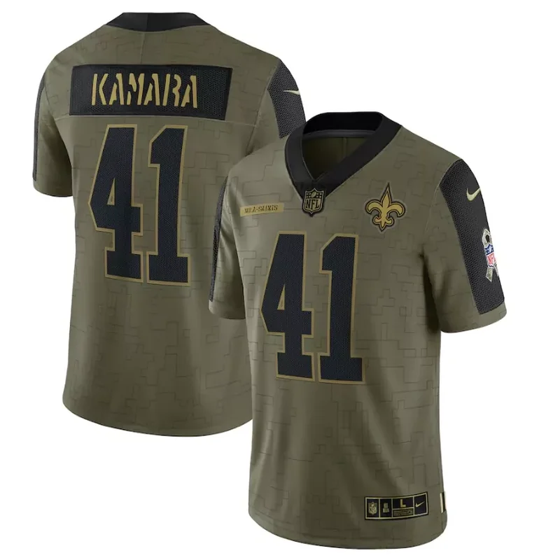 New Orleans Saints #41 Kamara NFL Black Gold Jersey - Image 2