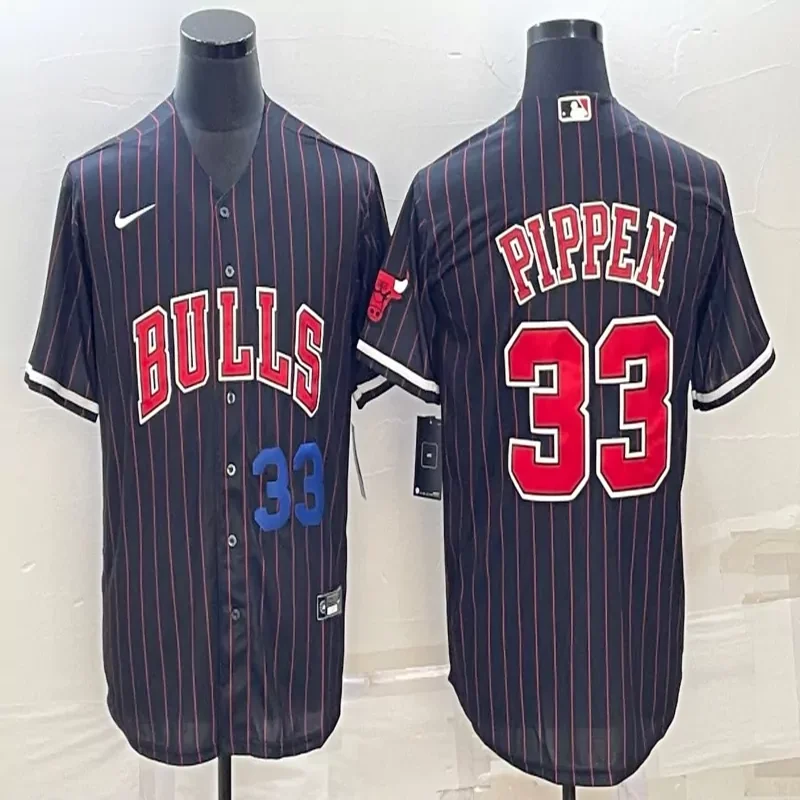 Chicago Bulls #33 Pippen NBA Black Baseball Jersey