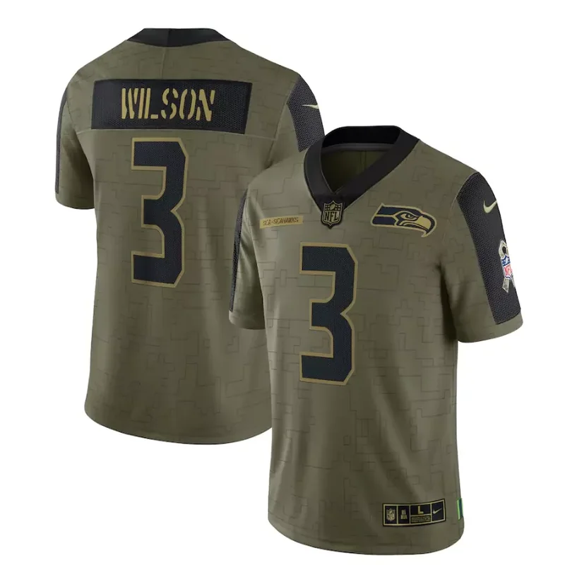 Seattle Seahawks #3 Wilson NFL Black Matte Jersey - Image 2