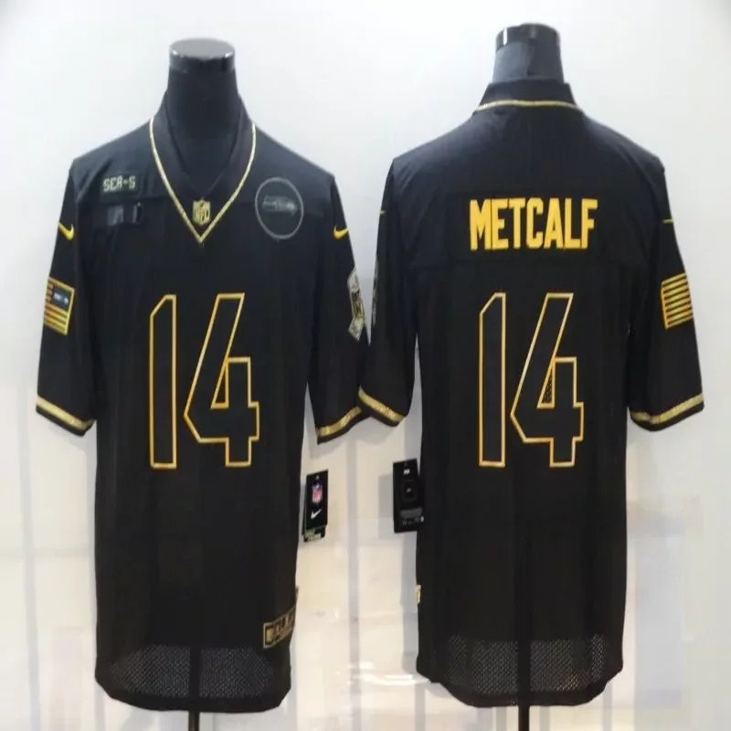 Seattle Seahawks #14 Metcalf NFL Black White Jersey - Image 4