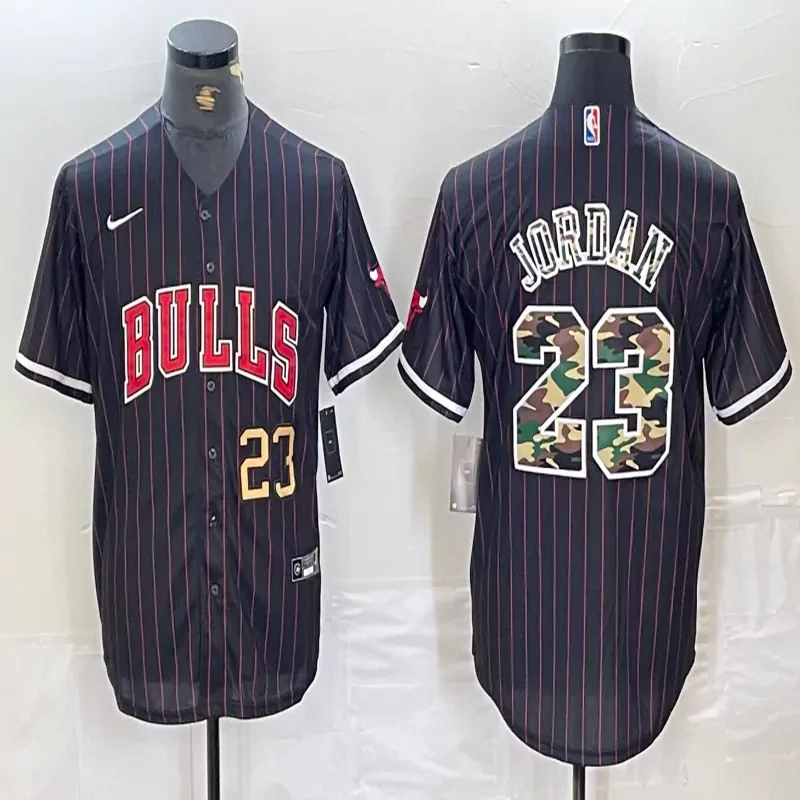 Chicago Bulls #23 Jordan NBA Black Red Baseball Jersey - Image 4