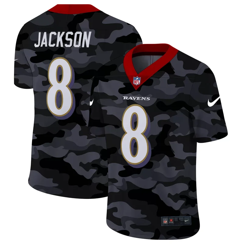 Baltimore Ravens #8 Jackson NFL Black Camouflage Jersey