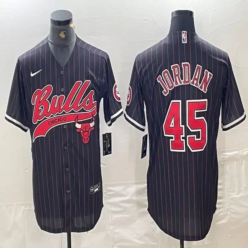 Chicago Bulls #45 Jordan NBA Black Baseball Jersey