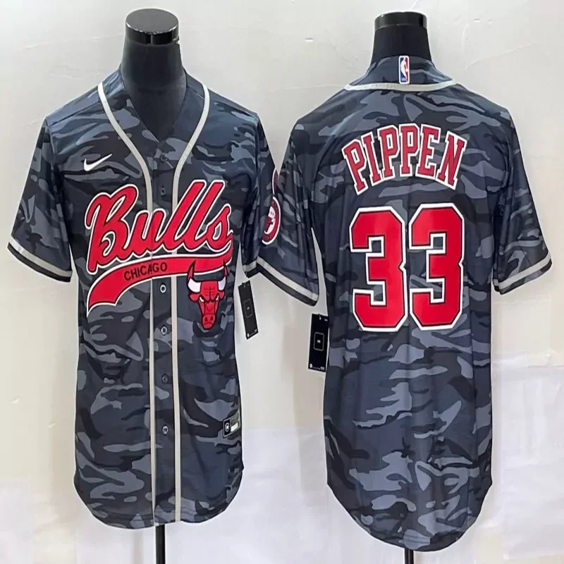 Chicago Bulls #33 Pippen NBA Black Baseball Jersey - Image 2