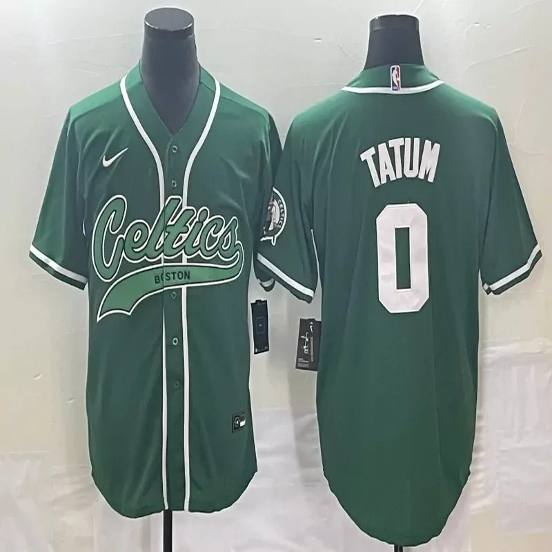 Boston Celtics #0 Tatum NBA Celtic Green Black Baseball Baseball Jersey - Image 3