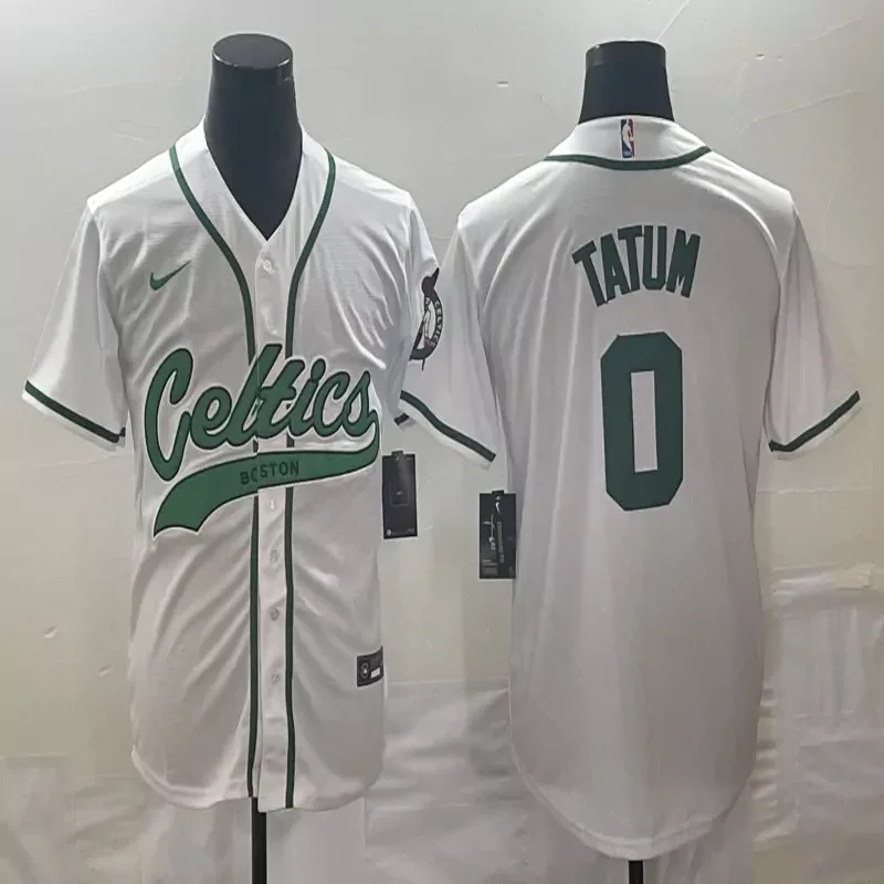 Boston Celtics #0 Tatum NBA Celtic Green Black Baseball Baseball Jersey - Image 4