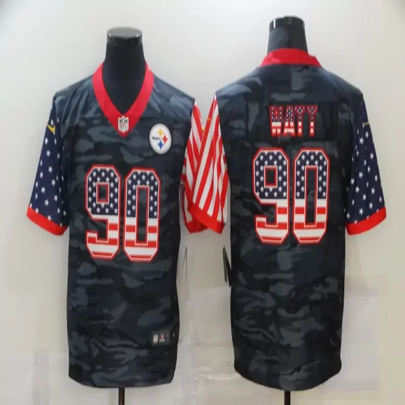Pittsburgh Steelers #90 Watt NFL Black Camouflage America Flag Jersey
