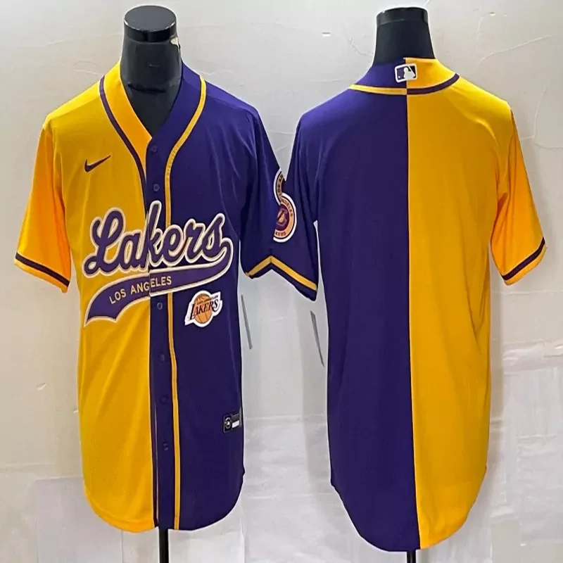 Los Angeles Lakers #Custom Name & Number NBA Sport Grey Baseball Jersey - Image 2