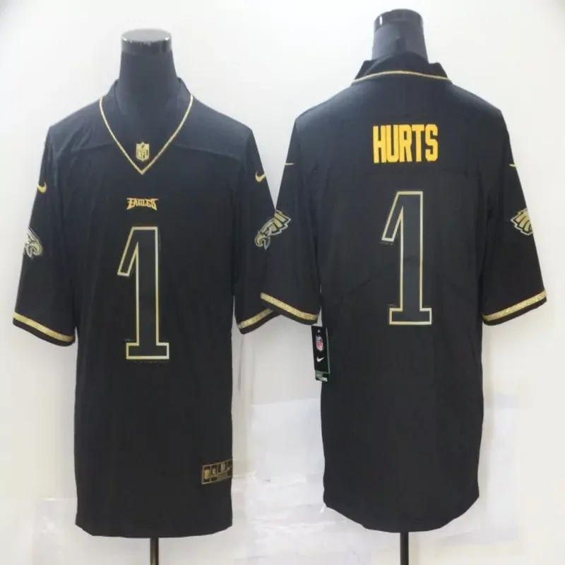 Philadelphia Eagles #1 Hurts NFL Black GOld Jersey