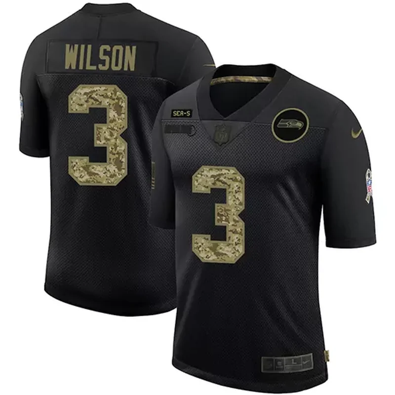 Seattle Seahawks #3 Wilson NFL Black Camouflage Jersey