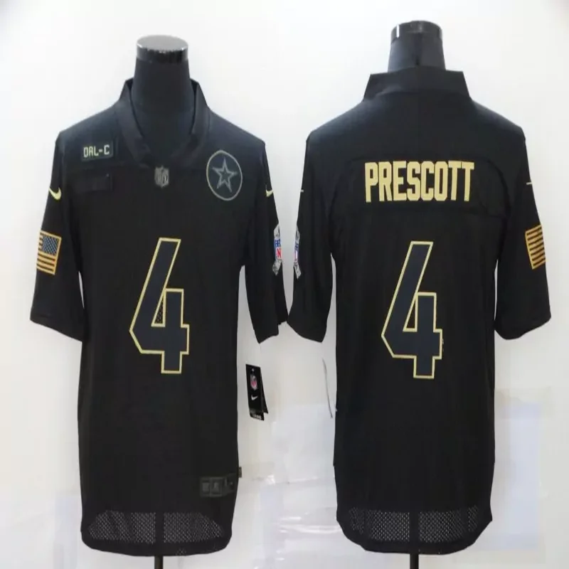 Dallas Cowboys #4 Prescott NFL Black Gold American Flag Jersey