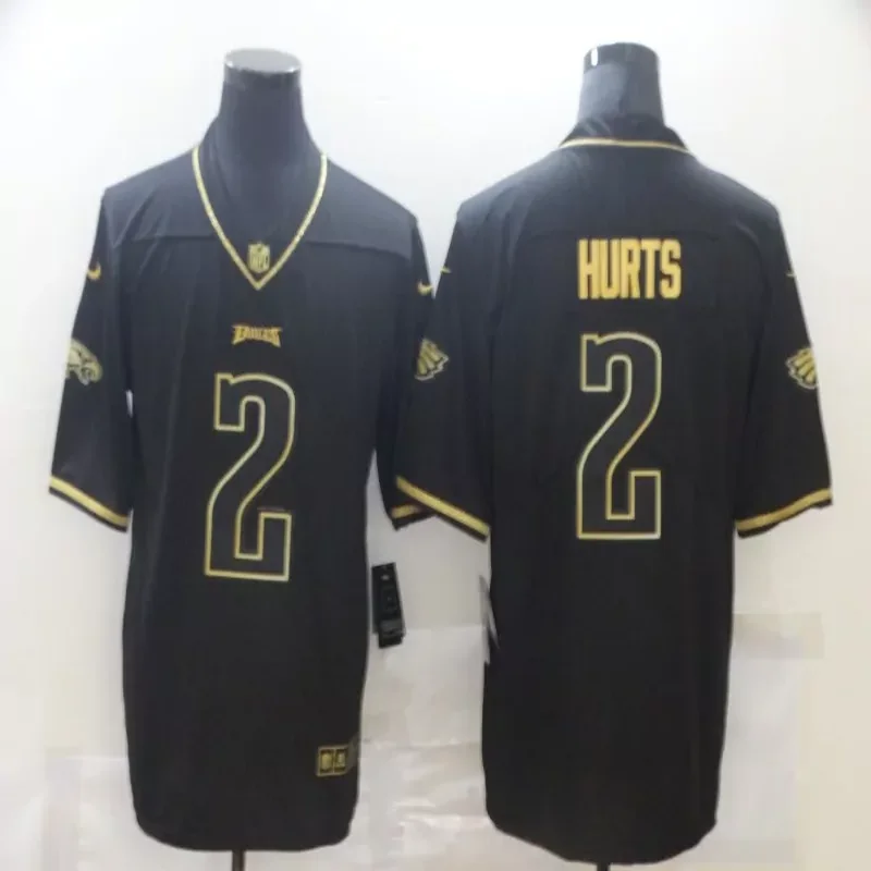 Philadelphia Eagles #1 Hurts NFL Black GOld Jersey - Image 4