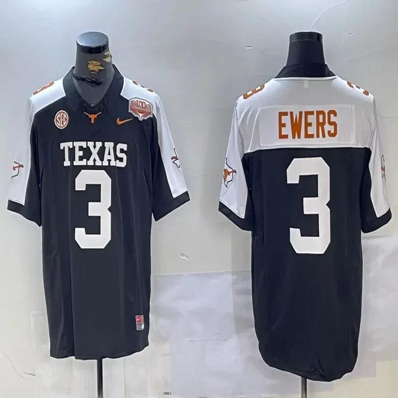 Texas Longhorns #3 Ewers NCAA Brown White Jersey - Image 5