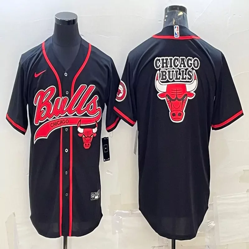 Chicago Bulls #Custom Name & Number NBA Black Navy Baseball Jersey