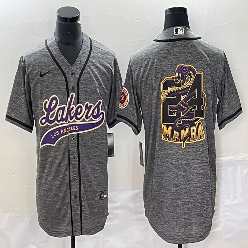 Los Angeles Lakers #Custom Name & Number NBA Sport Grey Baseball Jersey - Image 5