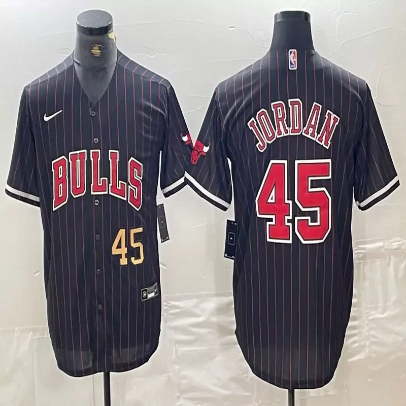 Chicago Bulls #Custom Name & Number NBA Black Navy Baseball Jersey - Image 2