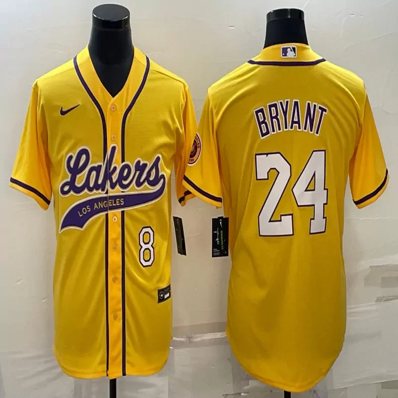 Los Angeles Lakers #24 Bryant NBA Gold Baseball Jersey - Image 2