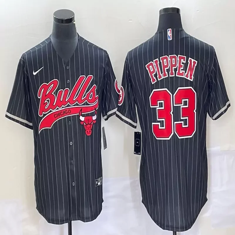 Chicago Bulls #Custom Name & Number NBA Black Navy Baseball Jersey - Image 4