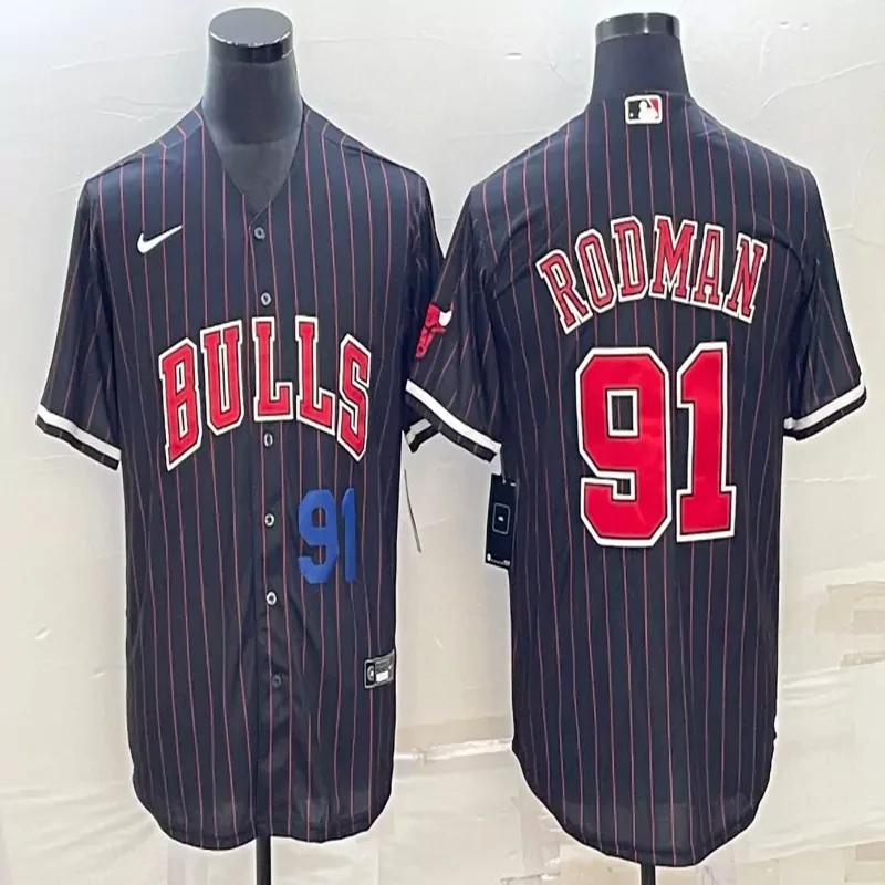 Chicago Bulls #Custom Name & Number NBA Black Navy Baseball Jersey - Image 5