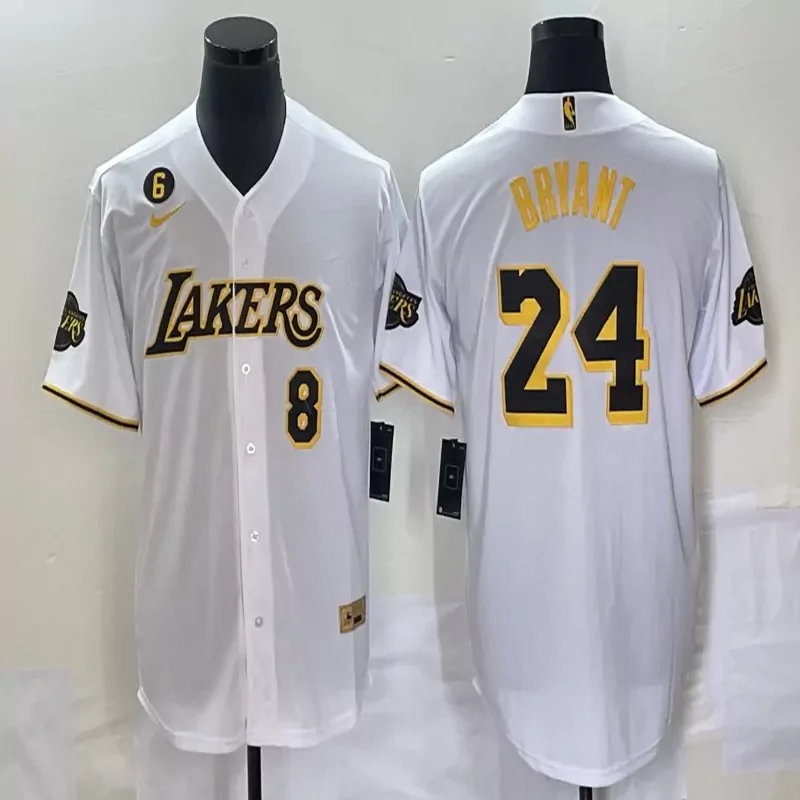 Los Angeles Lakers #24 Bryant NBA Gold Baseball Jersey - Image 3