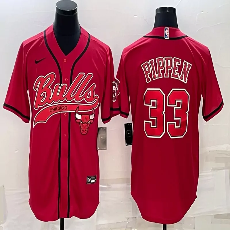 Chicago Bulls #33 Pippen NBA red Baseball Jersey