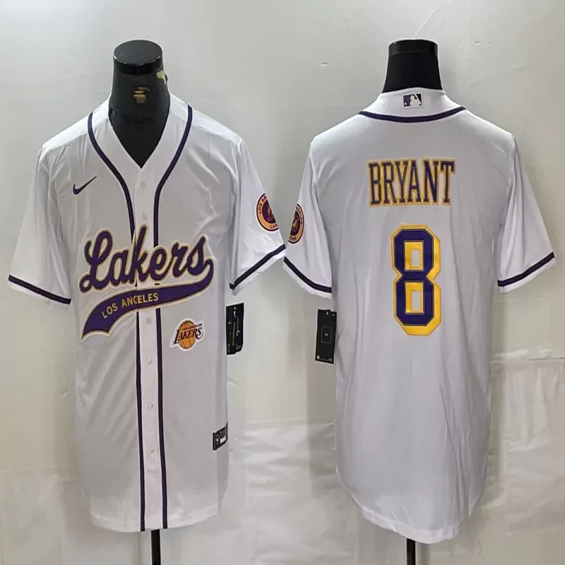 Los Angeles Lakers #8 Bryant NBA white Baseball Jersey