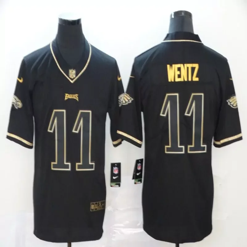 Philadelphia Eagles #1 Hurts NFL Black GOld Jersey - Image 5