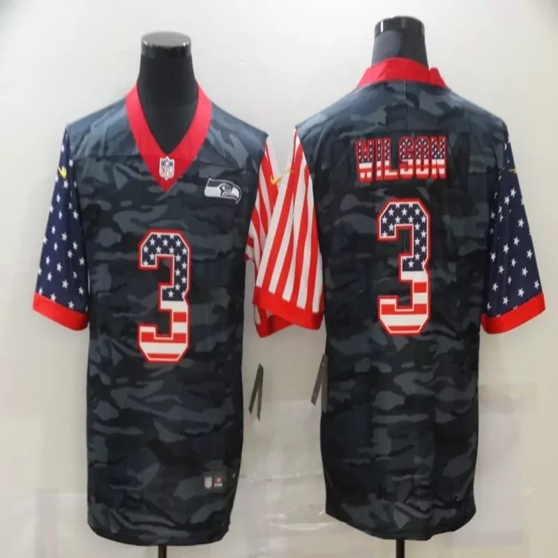 Seattle Seahawks #3 Wilson NFL Black Camouflage Jersey - Image 4
