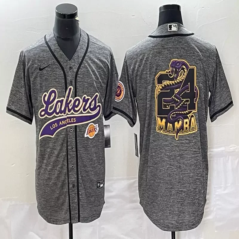 Los Angeles Lakers #24 Bryant NBA Black Mamba Sport Grey Baseball Jersey