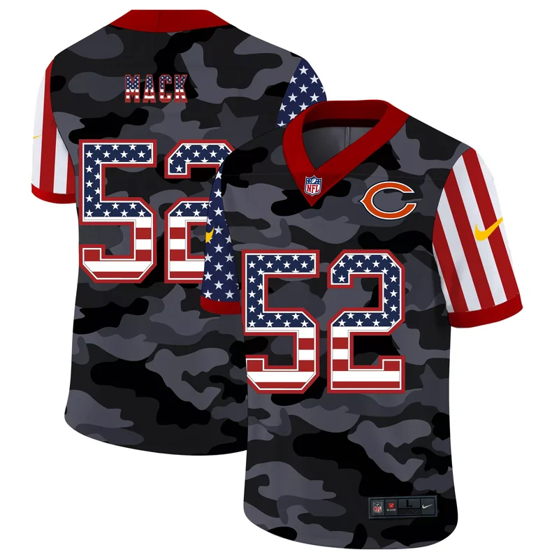 Chicago Bears #52 Mack NFL Black Camouflage American Flag Jersey