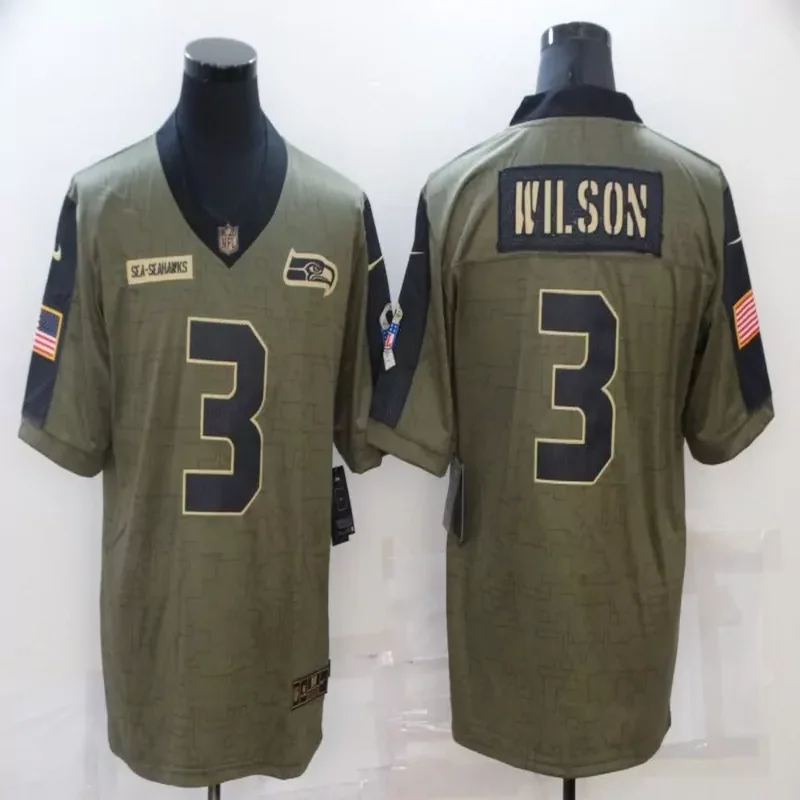 Seattle Seahawks #3 Wilson NFL Black Camouflage Jersey - Image 5
