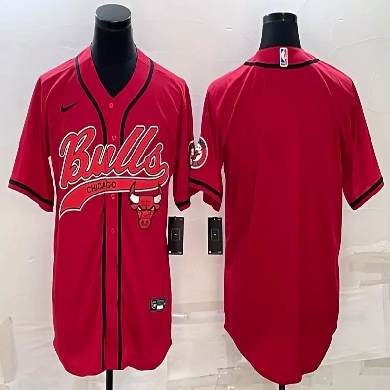 Chicago Bulls #Custom Name & Number NBA Black Red Baseball Jersey - Image 2