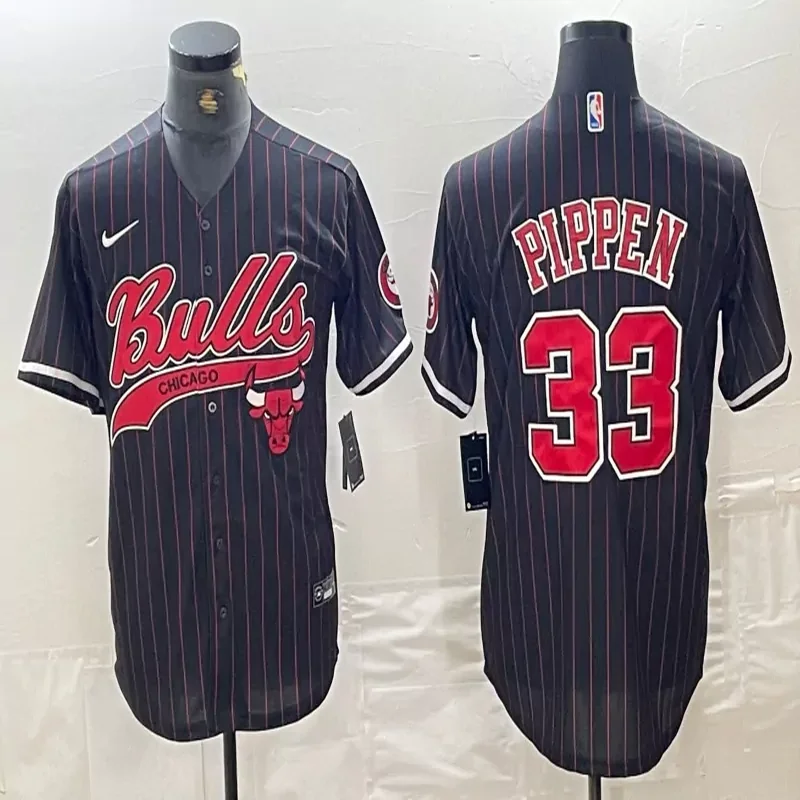 Chicago Bulls #Custom Name & Number NBA Black Red Baseball Jersey - Image 3