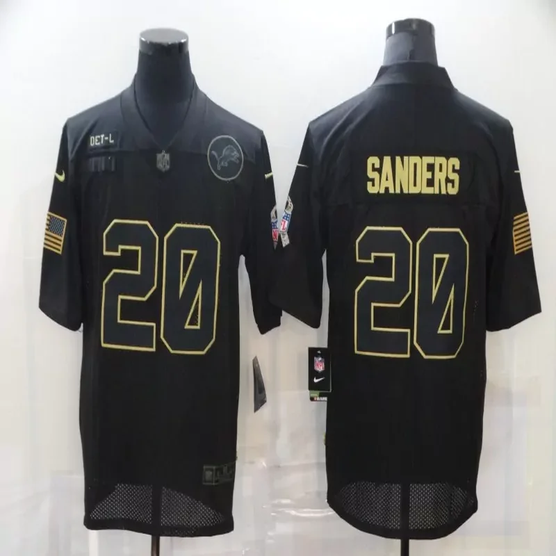 Detroit Lions #20 Sanders NFL Black American Flag Jersey