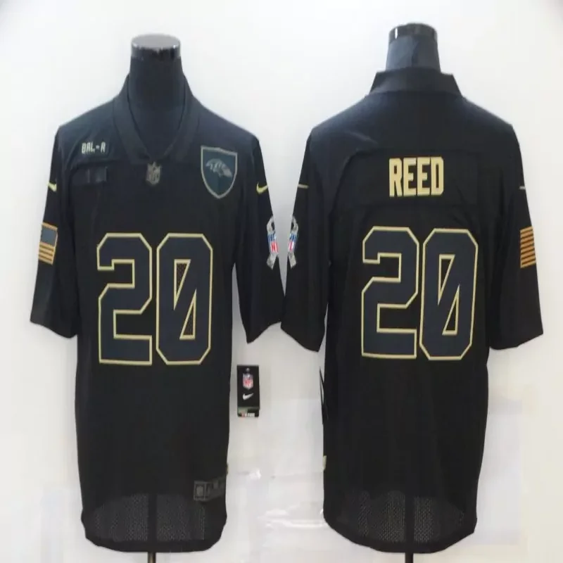 Baltimore Ravens #20 Reed NFL Black American Flag Jersey
