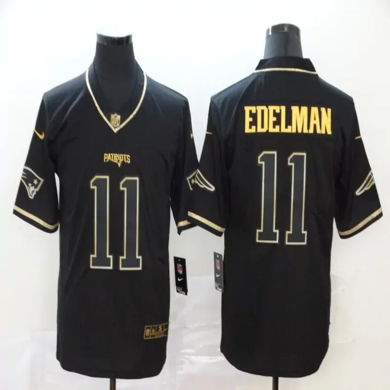 New England Patriots #11 Edelman NFL Black Gold Jersey