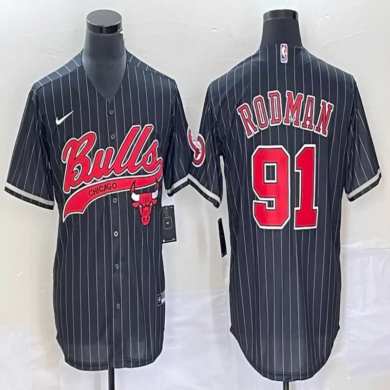 Chicago Bulls #Custom Name & Number NBA Black Red Baseball Jersey - Image 5