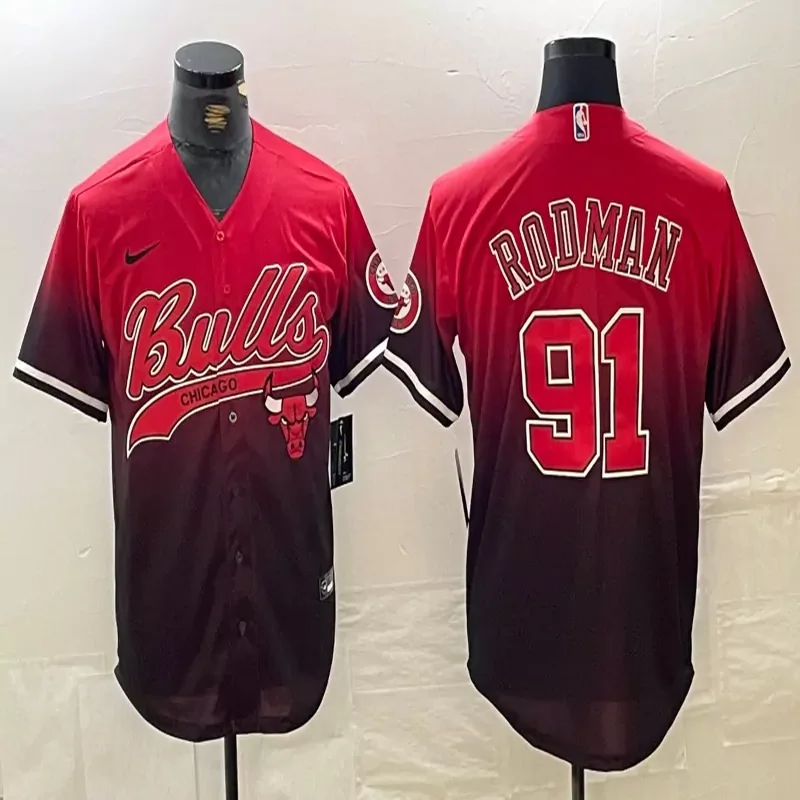 Chicago Bulls #23 Jordan NBA Red Baseball Jersey - Image 2