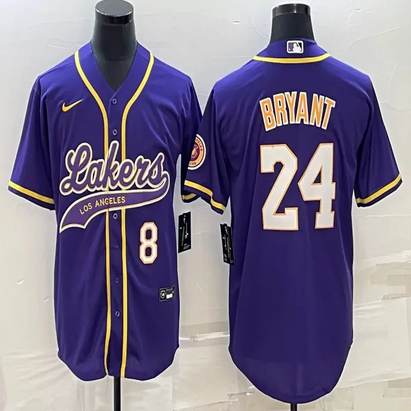 Los Angeles Lakers #24 Bryant NBA Gold Baseball Jersey - Image 2