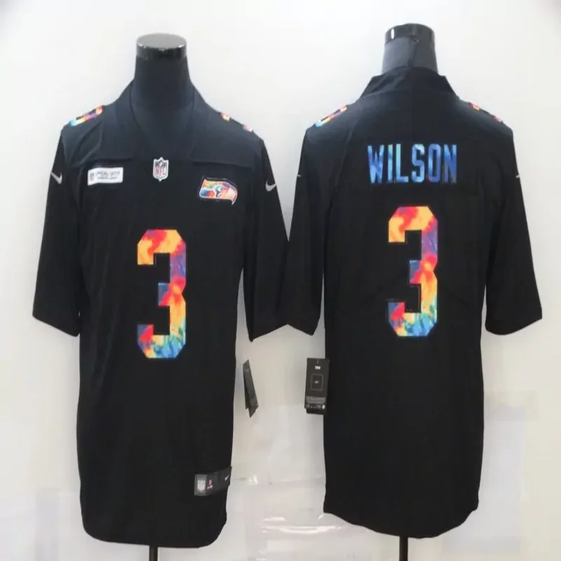 Seattle Seahawks #3 Wilson NFL Black Rainbow Jersey