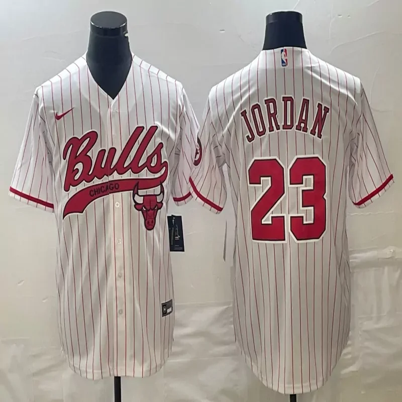 Chicago Bulls #232 Jordan NBA White Red Baseball Jersey