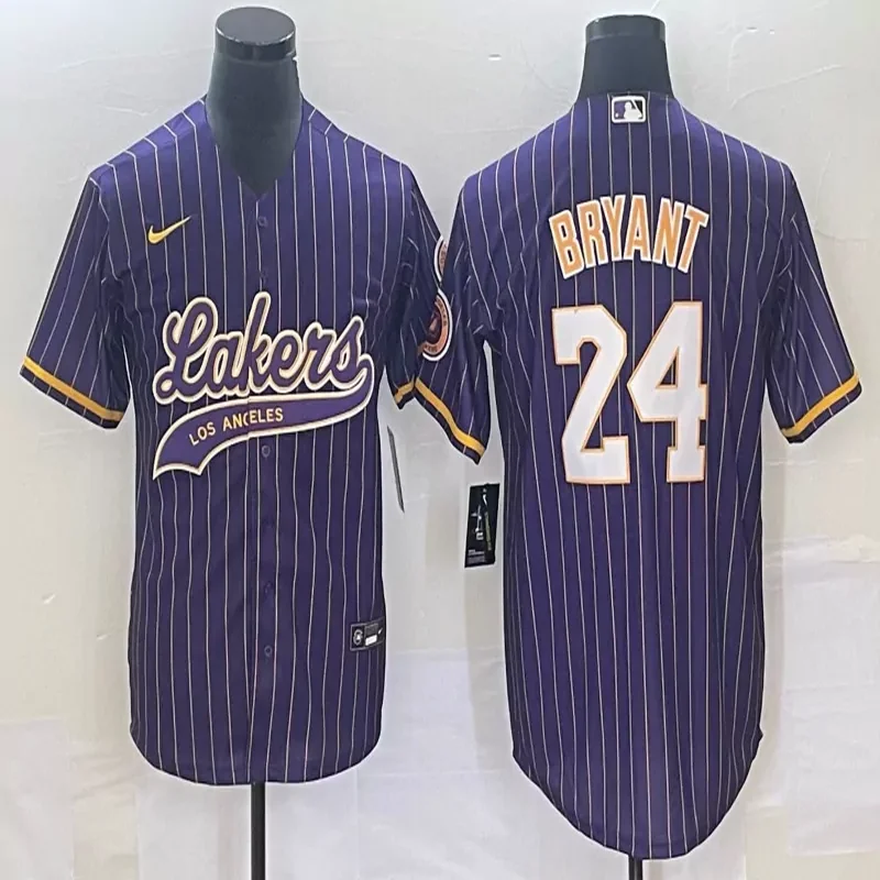 Los Angeles Lakers #24 Bryant NBA Gold Baseball Jersey - Image 3