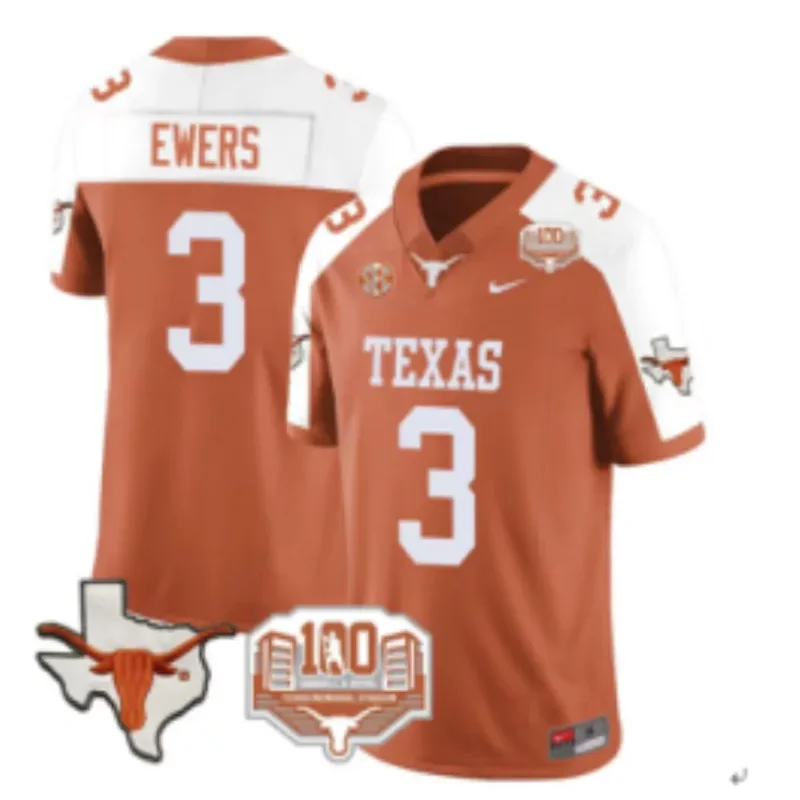 Texas Longhorns #3 Ewers NCAA Burnt orange 100 Anniversary Jersey