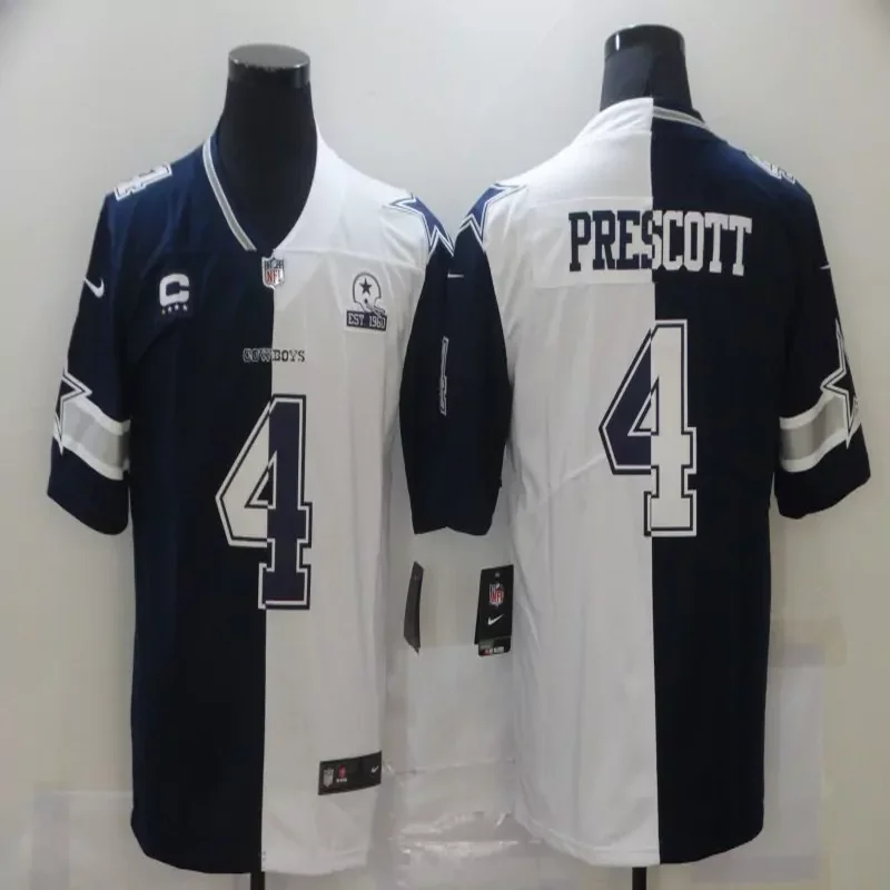 Dallas Cowboys #4 Prescott NFL Navy White Jersey